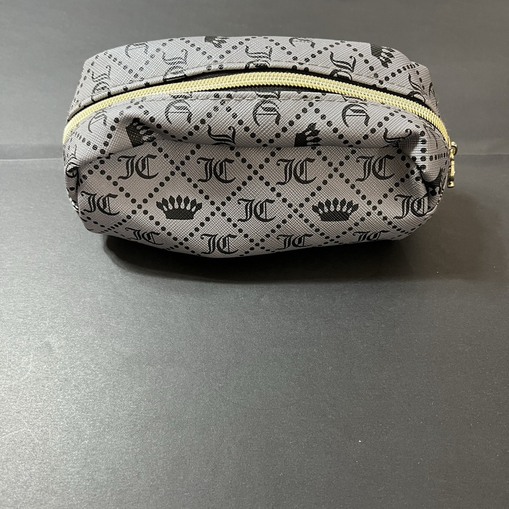 Juicy Couture Logo Gray Monogram Cosmetic Make Up Pyramid Beauty Bag